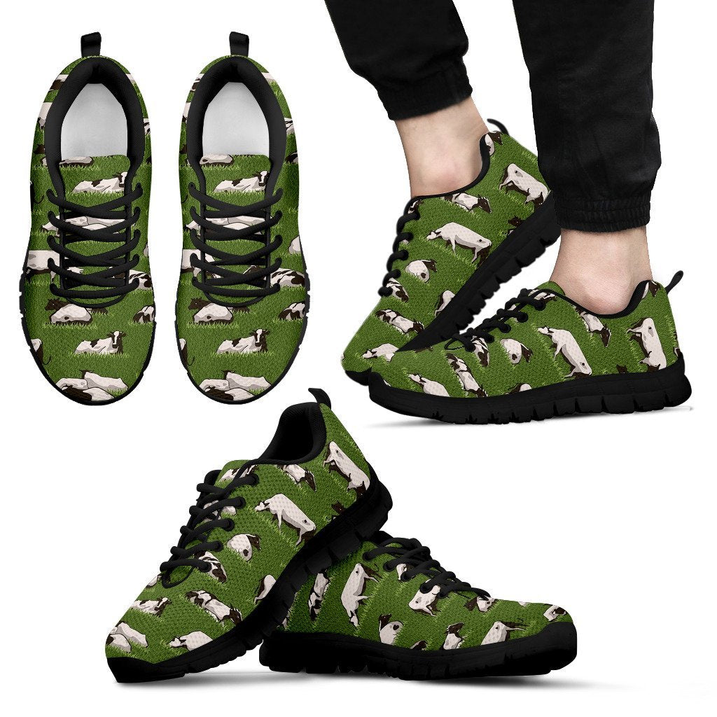 Cow Farm Pattern Print Black Sneaker Shoes For Men Women-grizzshop