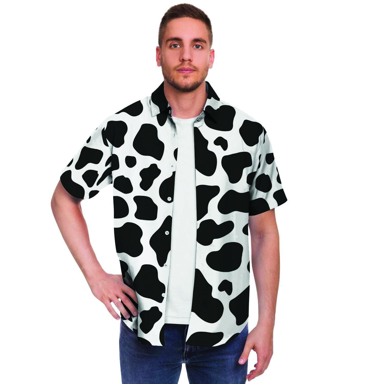 Cow Print Men's Short Sleeve Shirt-grizzshop
