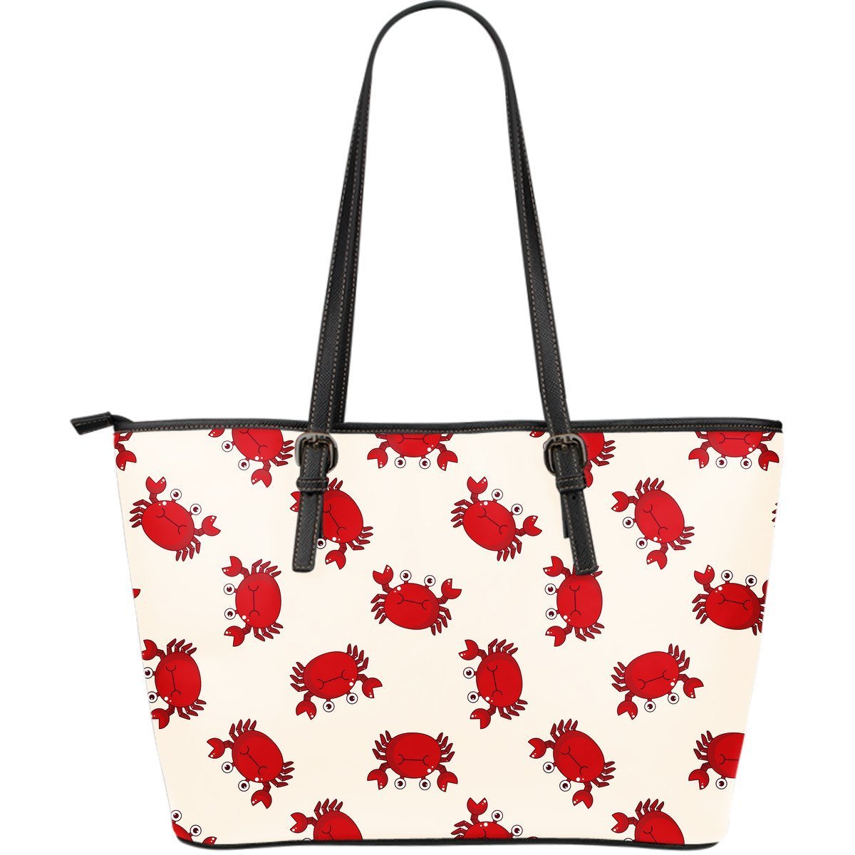 Crab Cartoon Pattern Print Leather Tote Bag-grizzshop