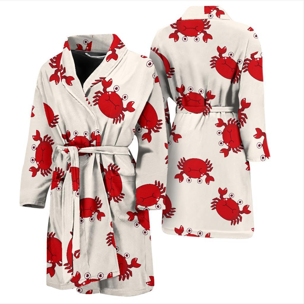 Crab Cartoon Pattern Print Men Long Robe-grizzshop