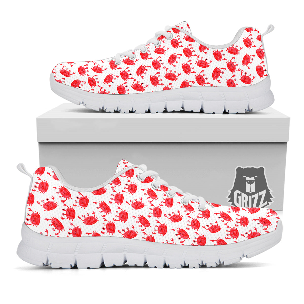 Crab Cute Print Pattern White Sneaker-grizzshop