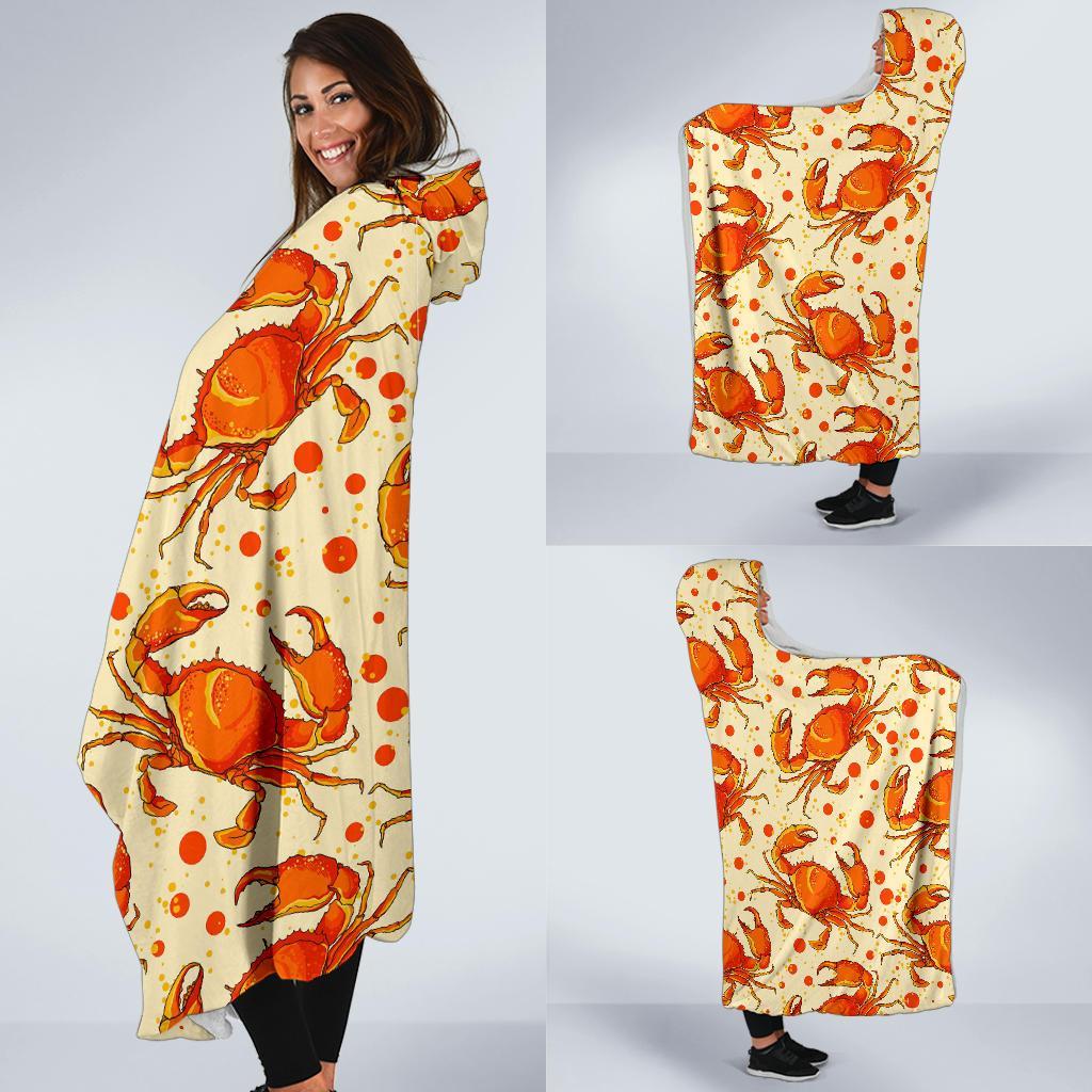 Crab Print Pattern Hooded Blanket-grizzshop