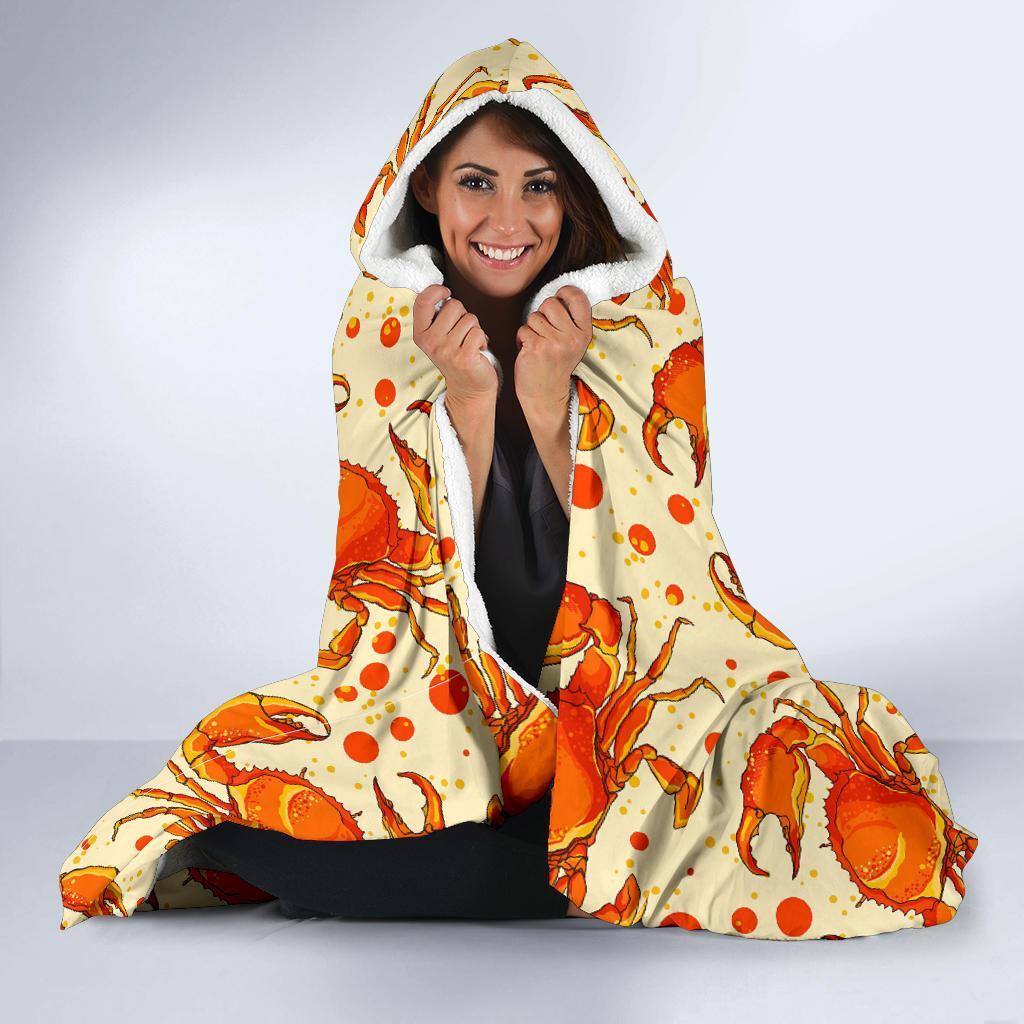 Crab Print Pattern Hooded Blanket-grizzshop