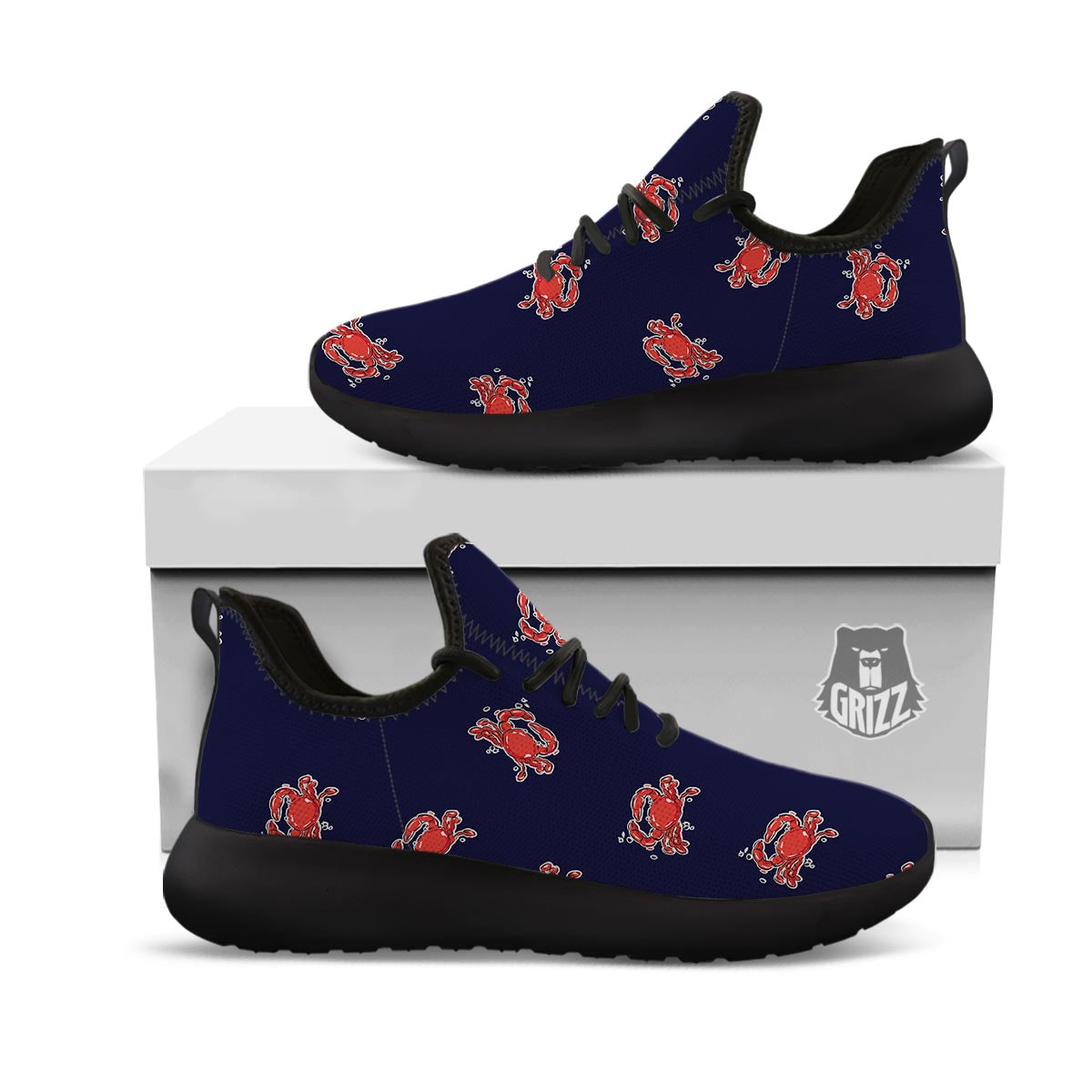 Crab Red Print Pattern Black Athletic Shoes-grizzshop