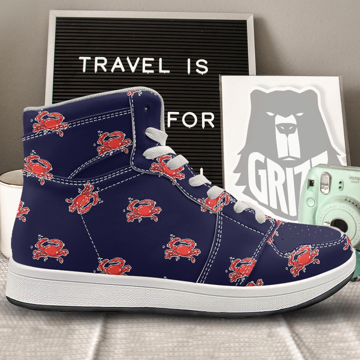 Crab Red Print Pattern High Top Sneakers-grizzshop