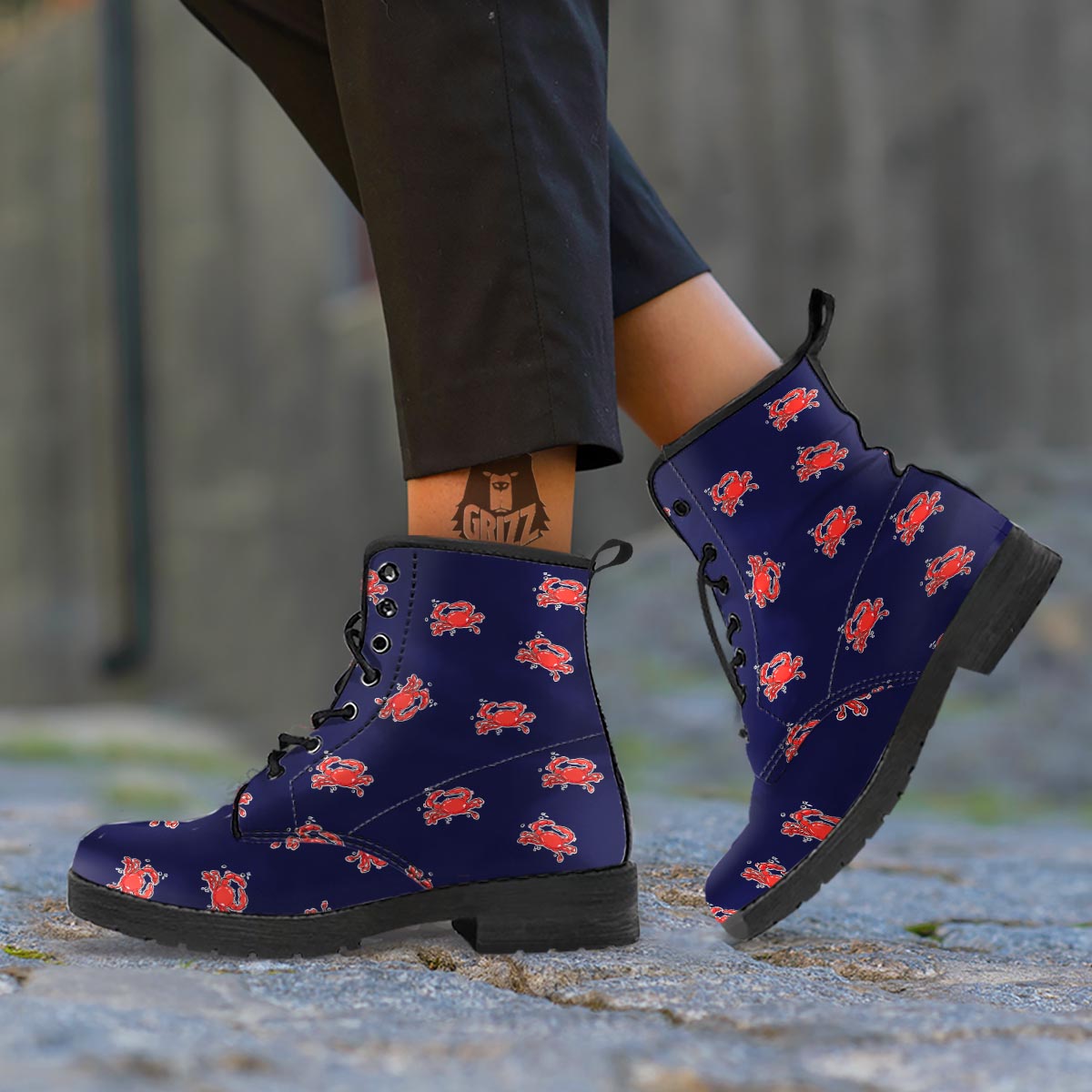 Crab Red Print Pattern Leather Boots-grizzshop