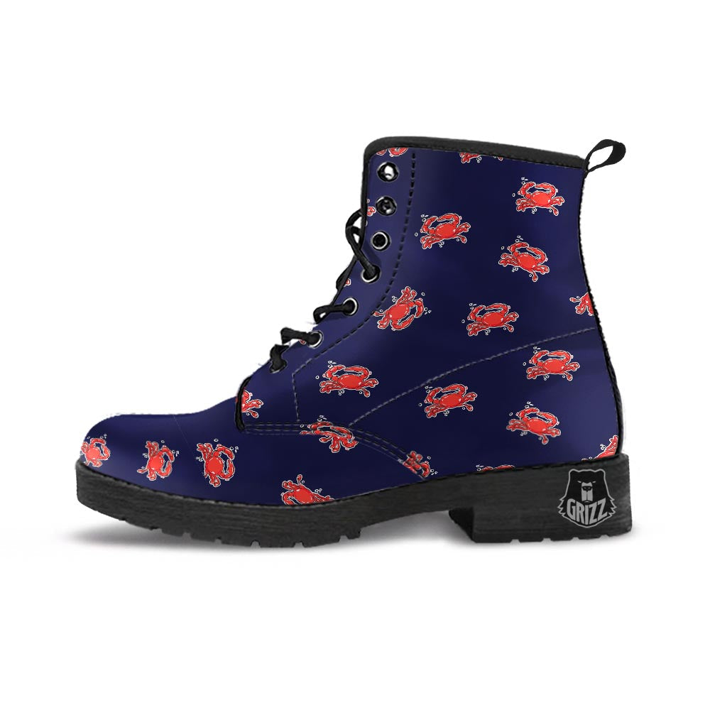 Crab Red Print Pattern Leather Boots-grizzshop