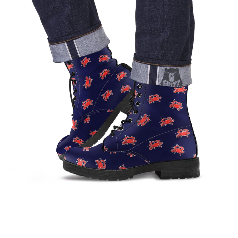 Crab Red Print Pattern Leather Boots-grizzshop