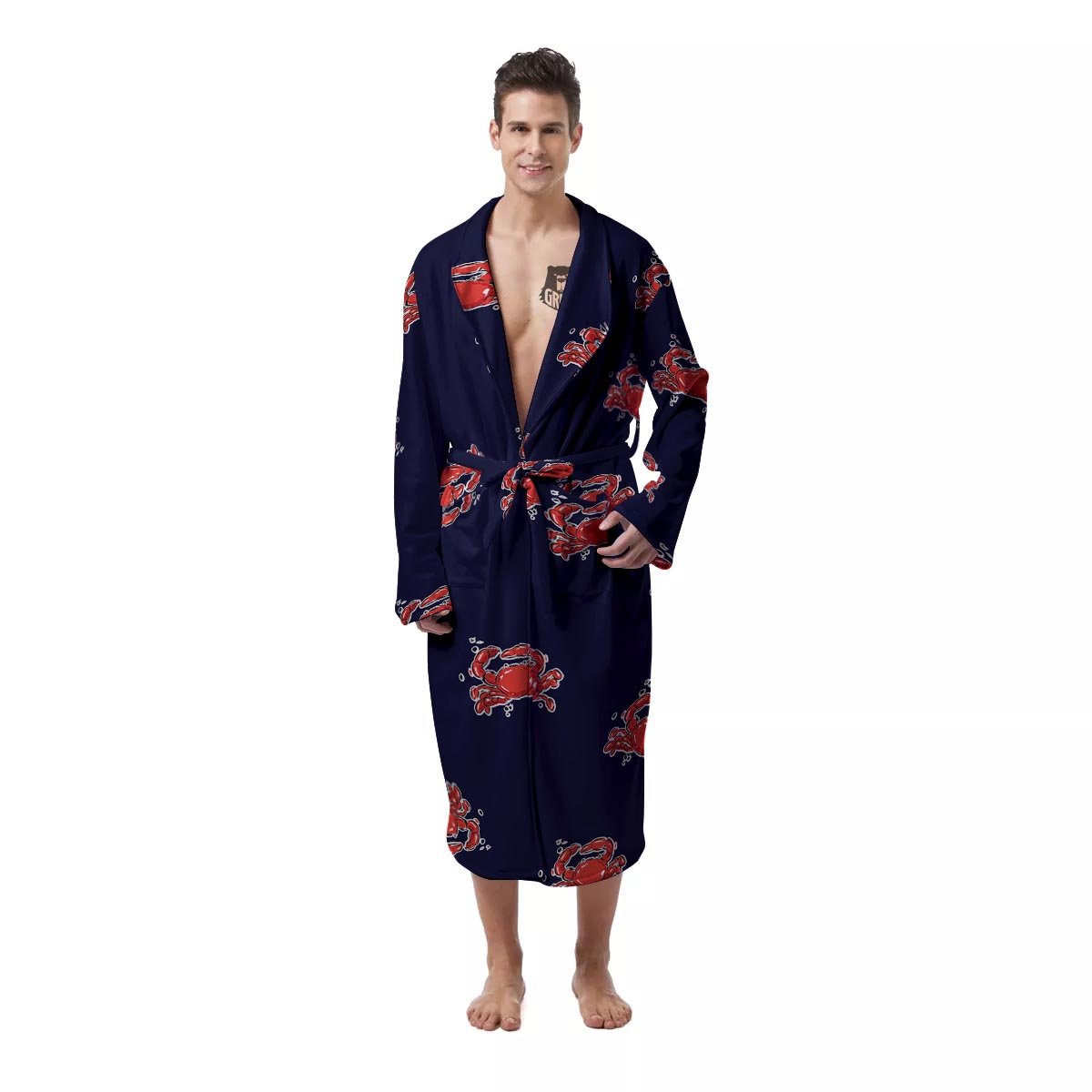 Crab Red Print Pattern Men's Robe-grizzshop