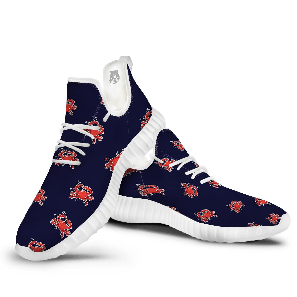 Crab Red Print Pattern White Walking Shoes-grizzshop