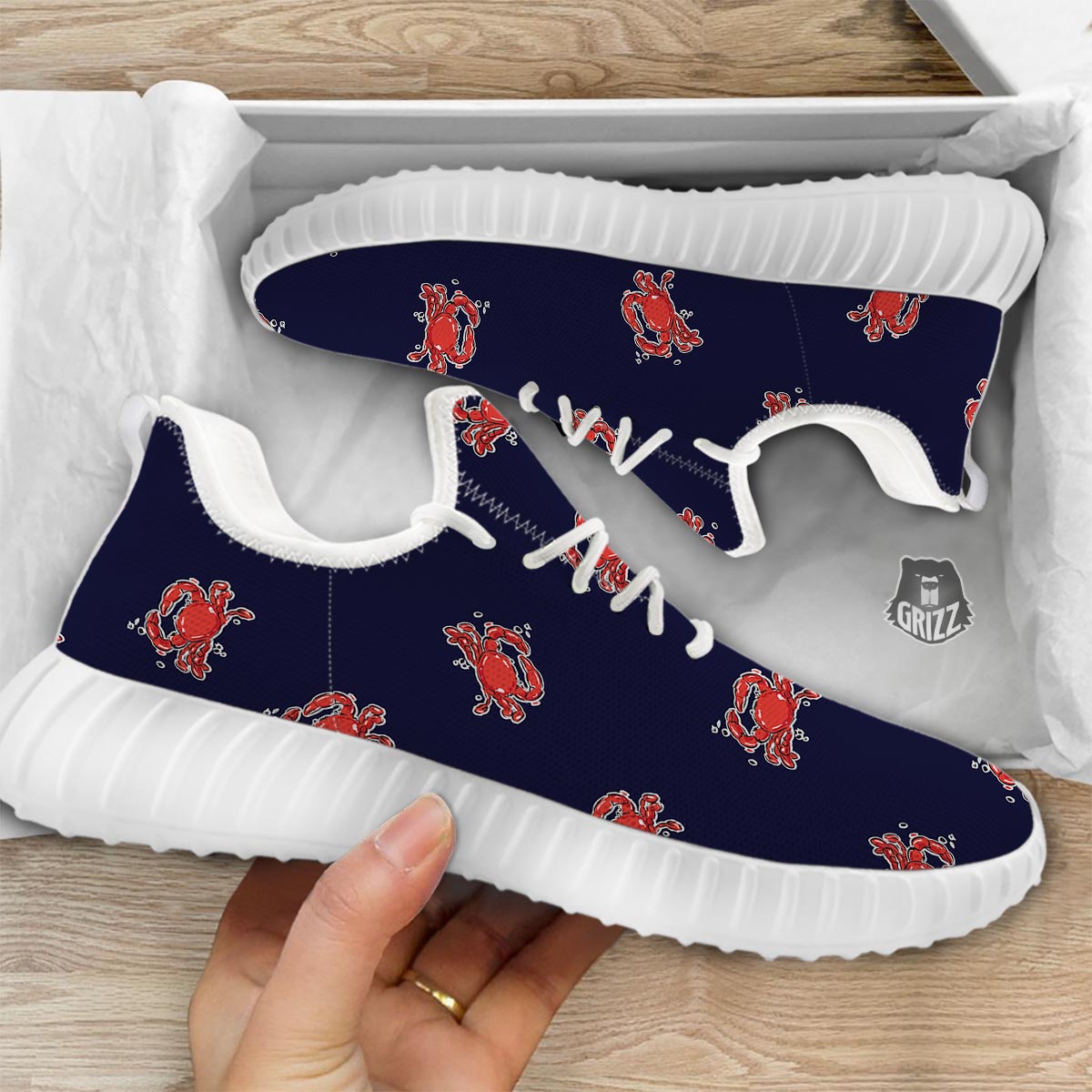 Crab Red Print Pattern White Walking Shoes-grizzshop
