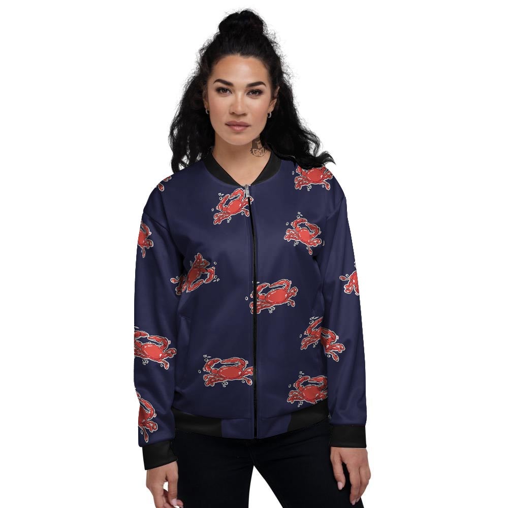 Crab Red Print Pattern Women's Bomber Jacket-grizzshop