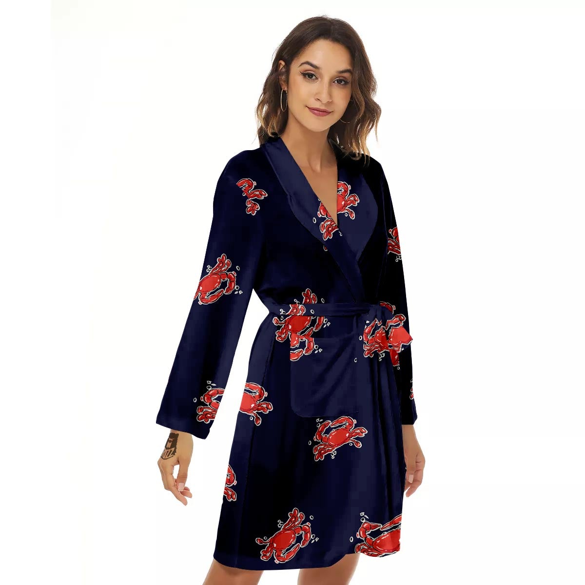 Crab Red Print Pattern Women's Robe-grizzshop