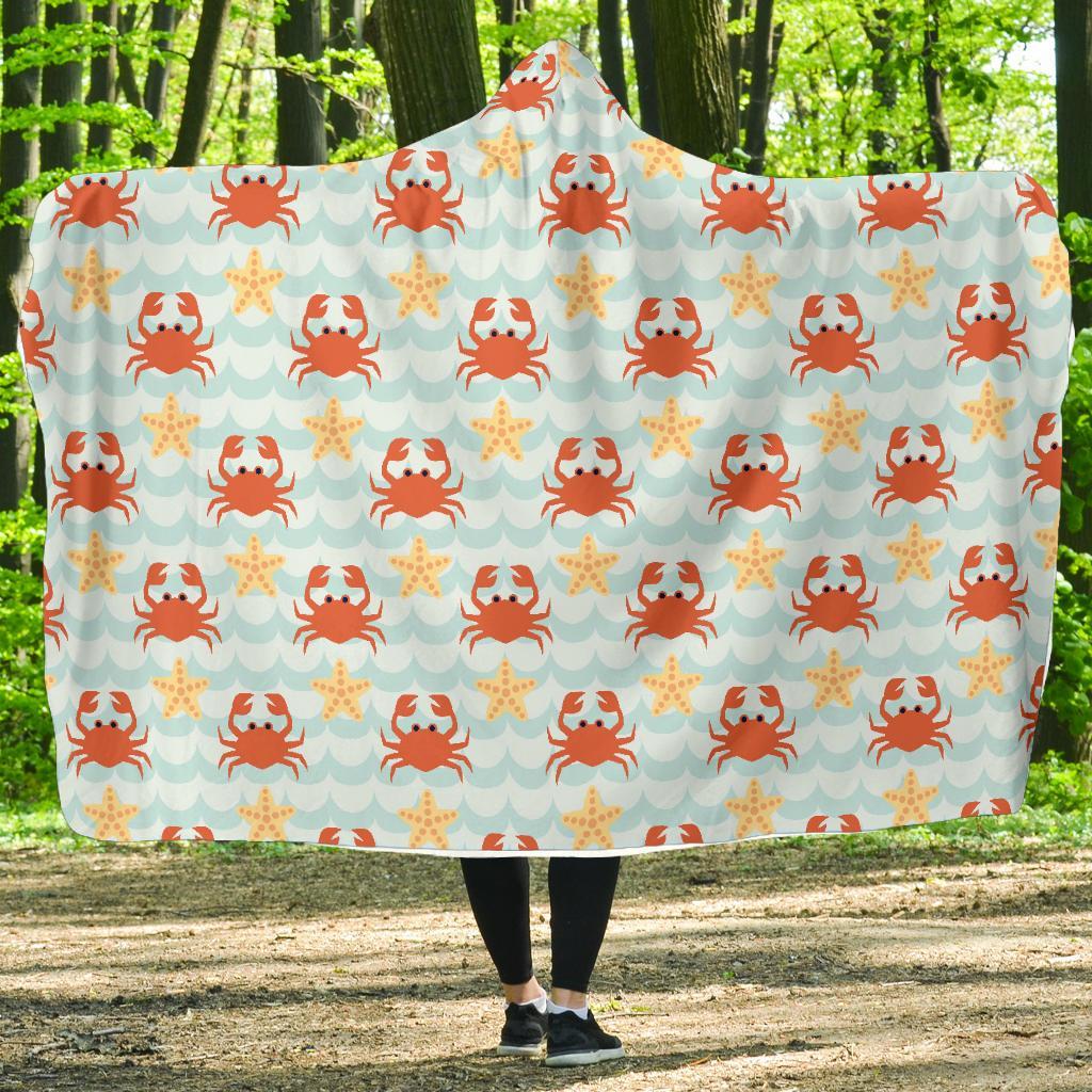 Crab Starfish Pattern Print Hooded Blanket-grizzshop