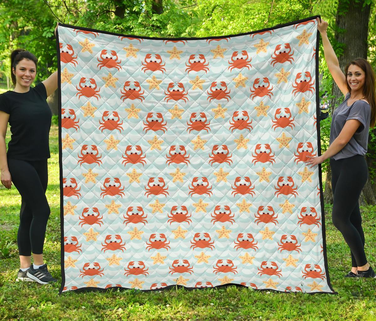 Crab Starfish Pattern Print Quilt-grizzshop