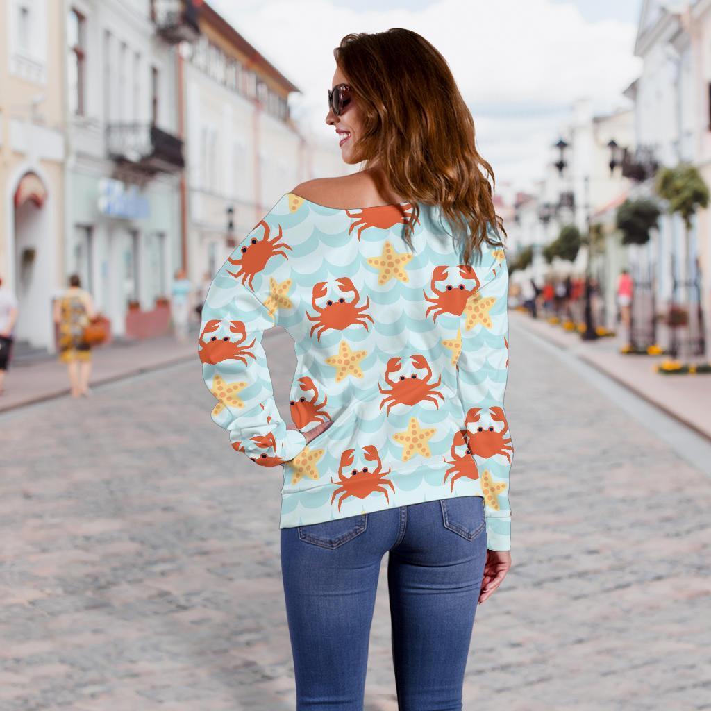 Crab Starfish Pattern Print Women Off Shoulder Sweatshirt-grizzshop
