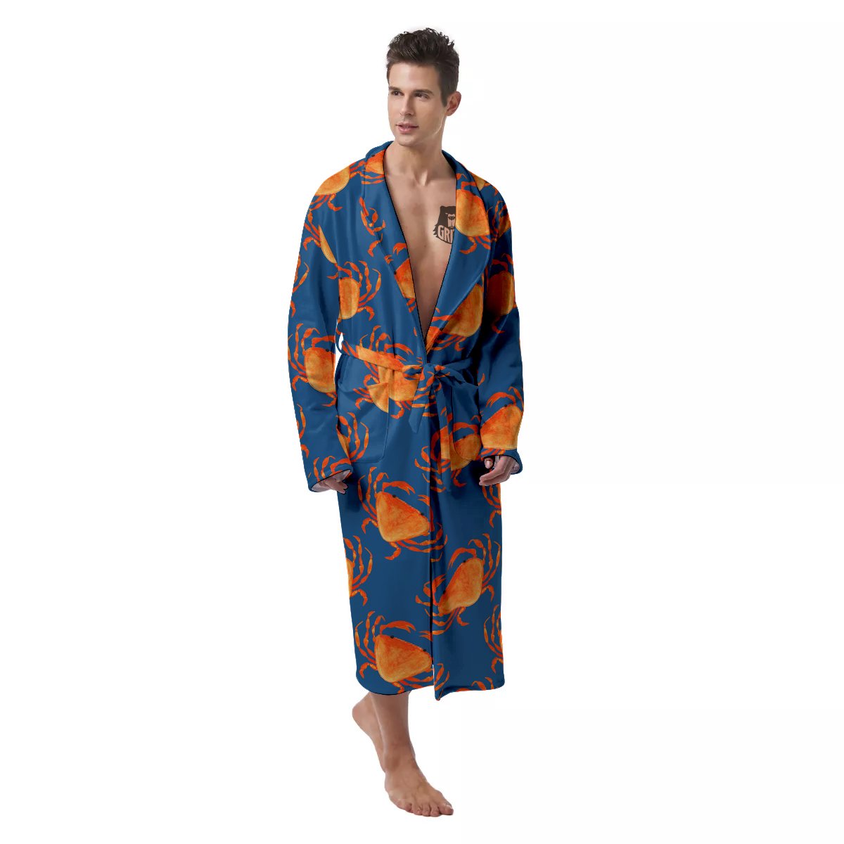 Crab Watercolor Print Pattern Men's Robe-grizzshop