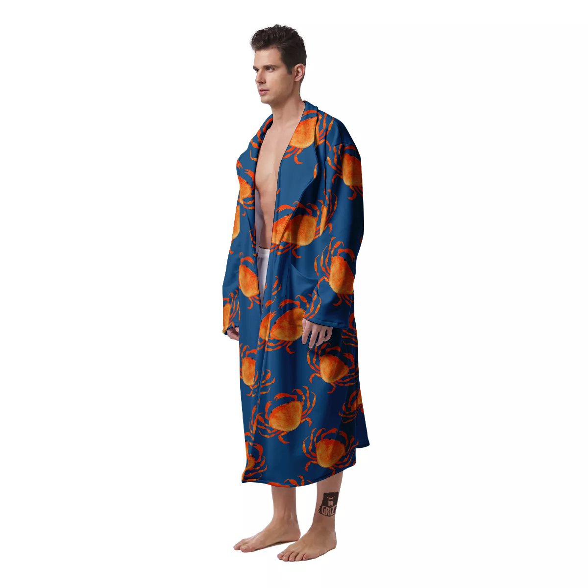 Crab Watercolor Print Pattern Men's Robe-grizzshop
