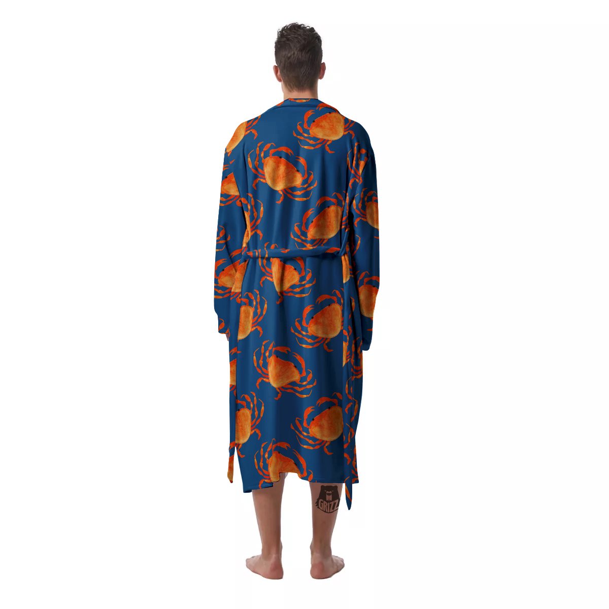 Crab Watercolor Print Pattern Men's Robe-grizzshop