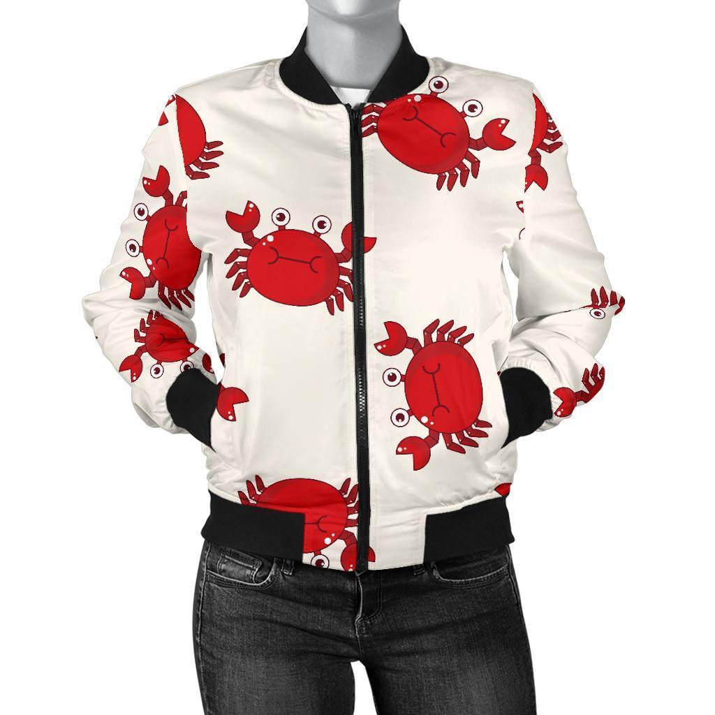 Crab Cartoon Pattern Print Women Casual Bomber Jacket-grizzshop