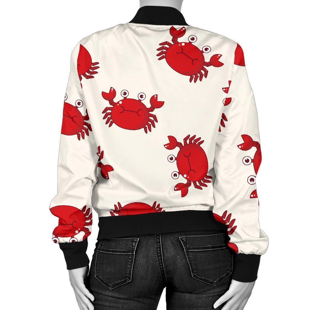 Crab Cartoon Pattern Print Women Casual Bomber Jacket-grizzshop