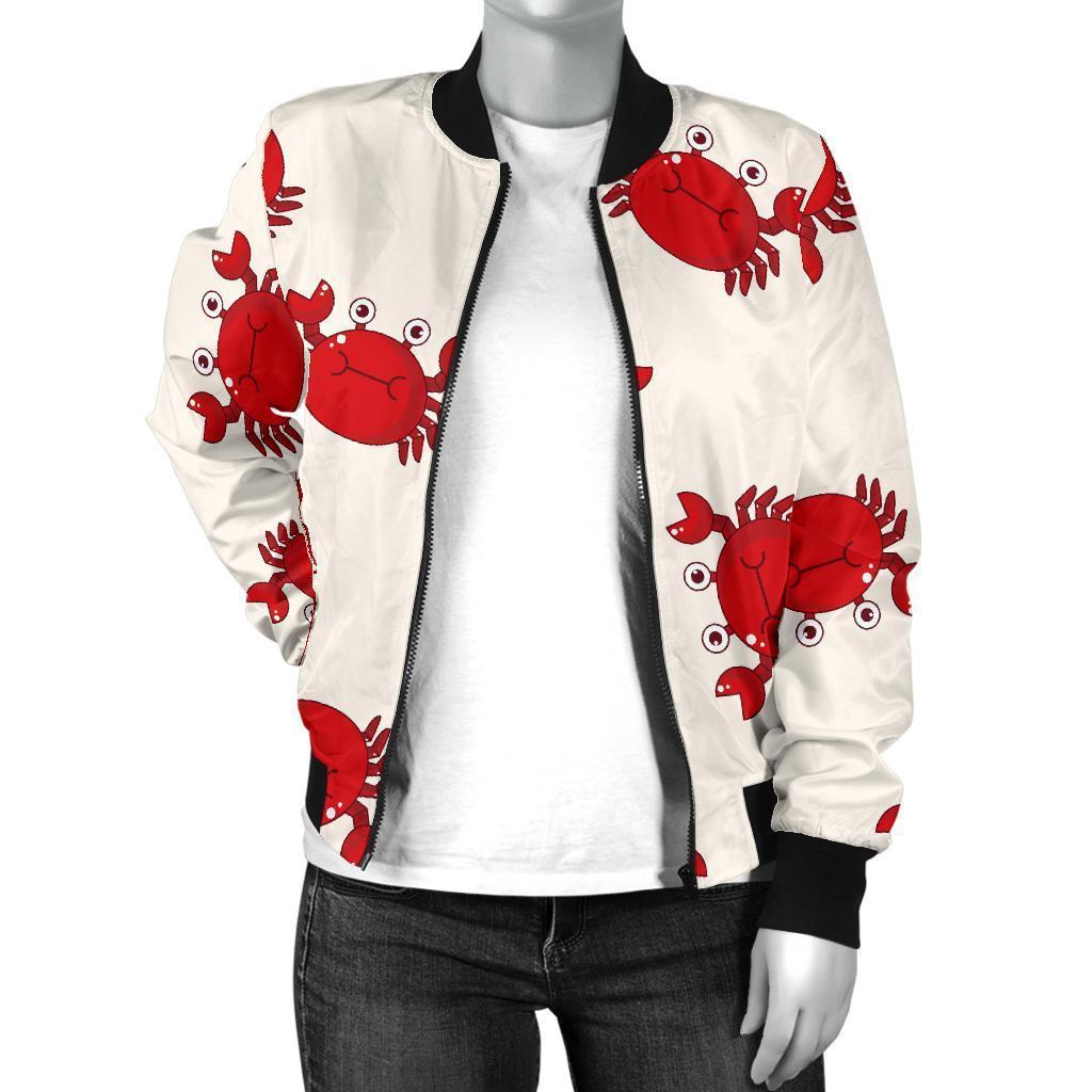 Crab Cartoon Pattern Print Women Casual Bomber Jacket-grizzshop
