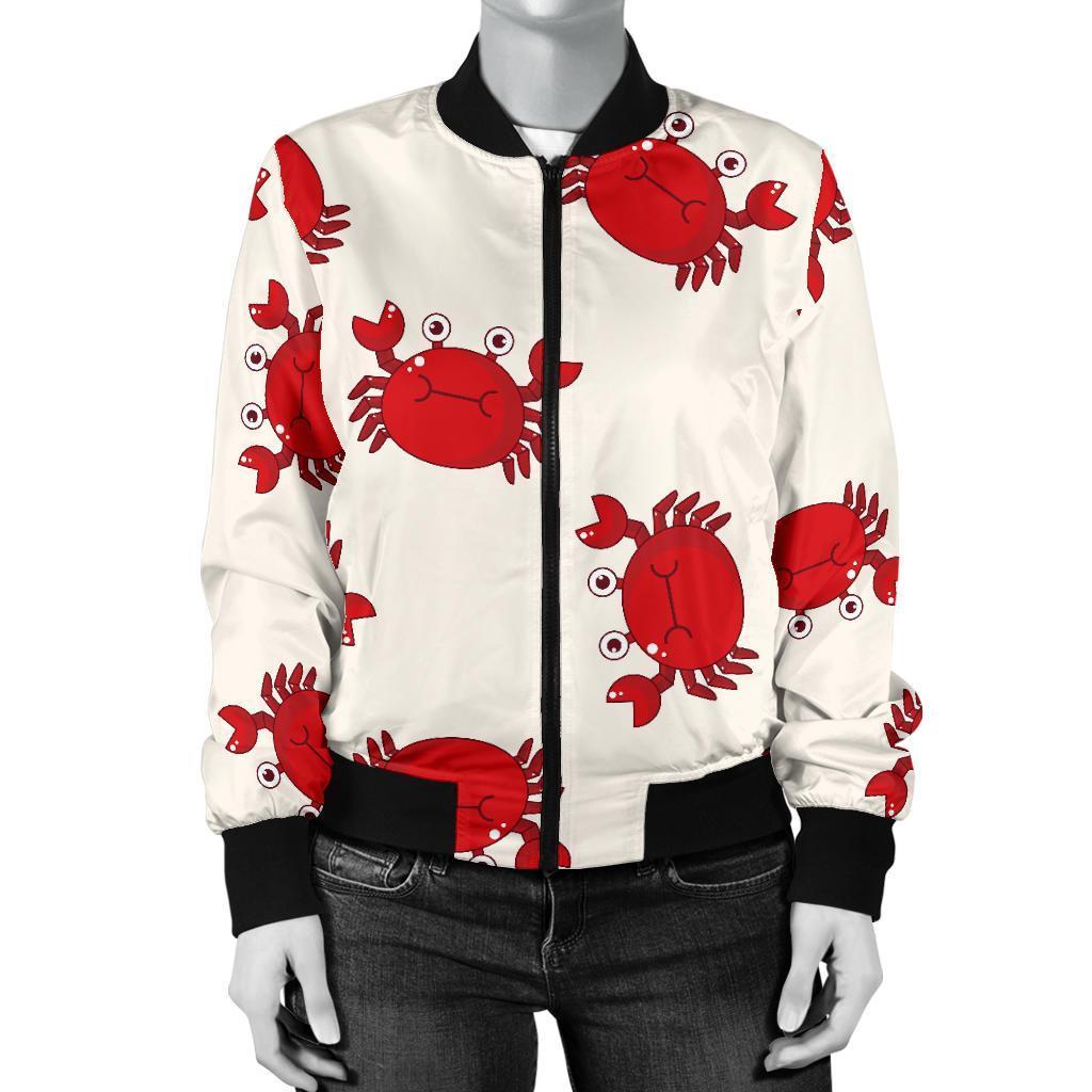 Crab Cartoon Pattern Print Women Casual Bomber Jacket-grizzshop