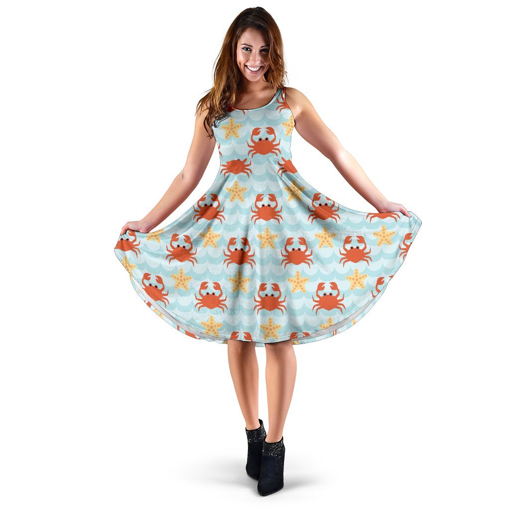 Crab Starfish Pattern Print Dress-grizzshop