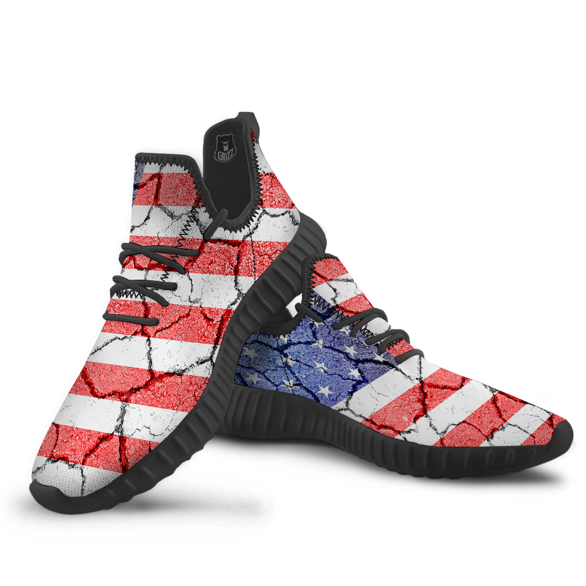 Cracked Flag American Print Black Walking Shoes-grizzshop