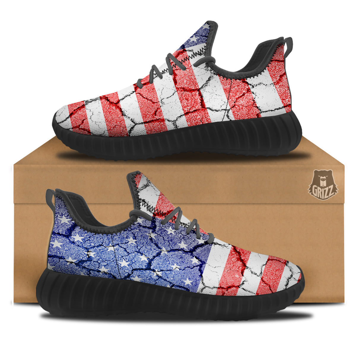 Cracked Flag American Print Black Walking Shoes-grizzshop