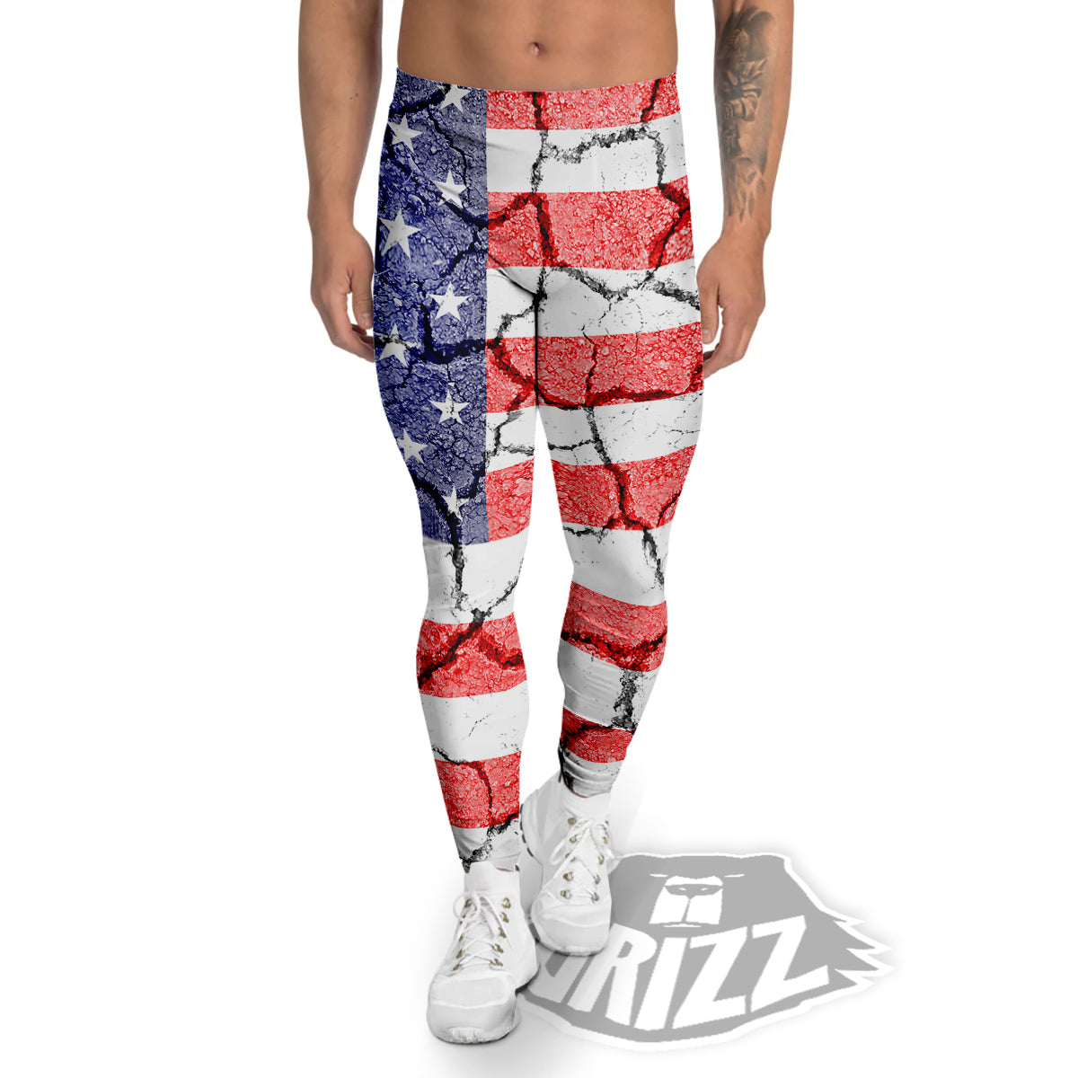 Cracked Flag American Print Men's Leggings-grizzshop