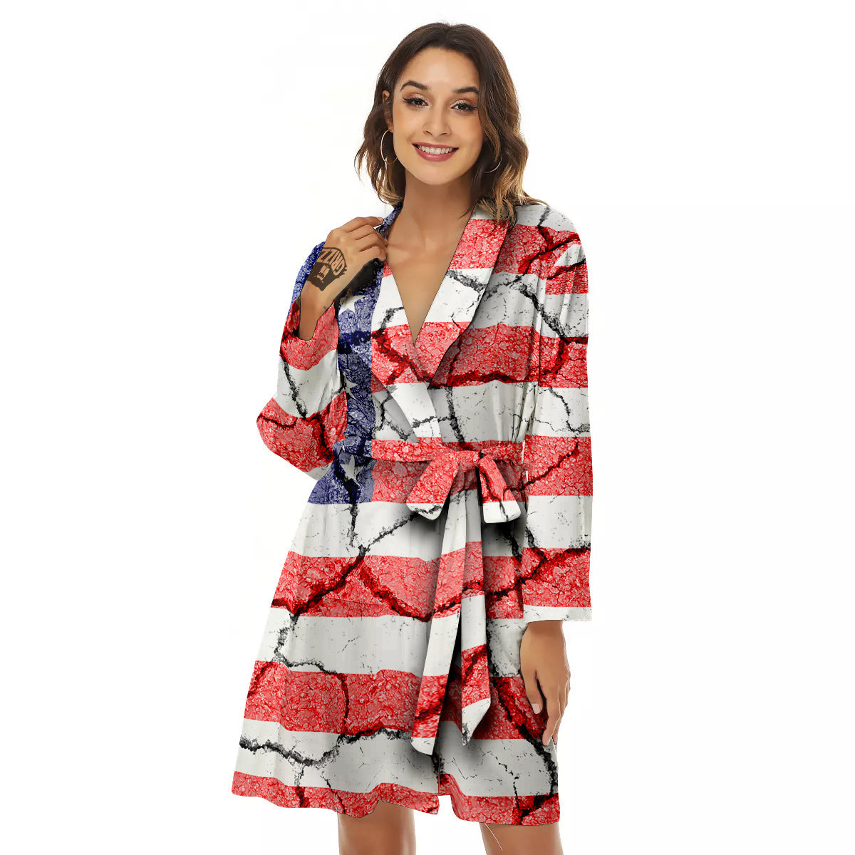 Cracked Flag American Print Women's Robe-grizzshop
