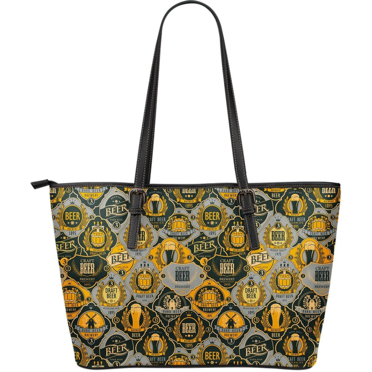 Craft Beer Pattern Print Leather Tote Bag-grizzshop