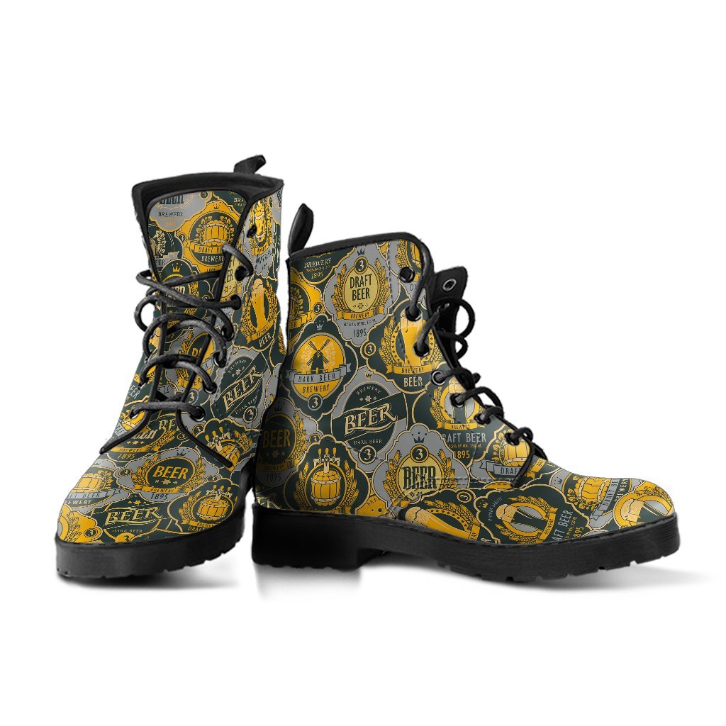 Craft Beer Pattern Print Men Women Leather Boots-grizzshop