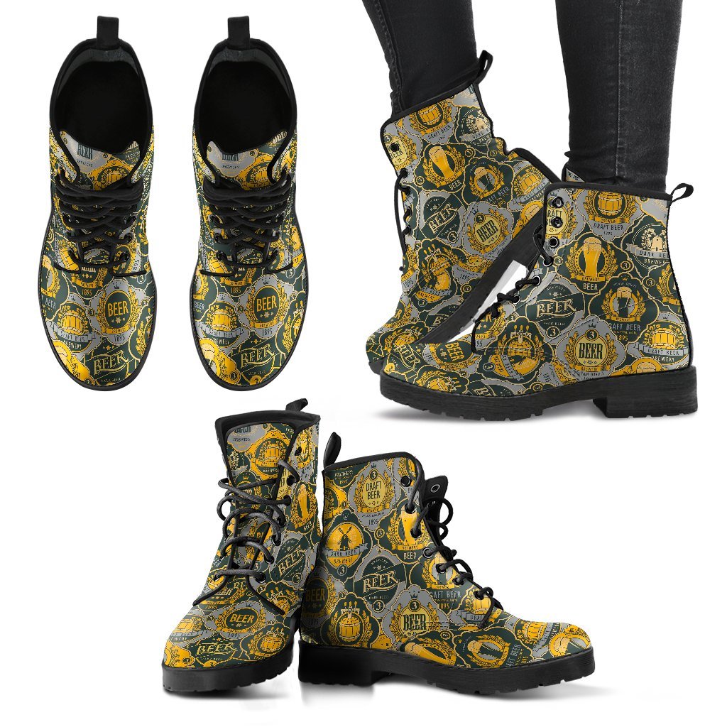 Craft Beer Pattern Print Men Women Leather Boots-grizzshop