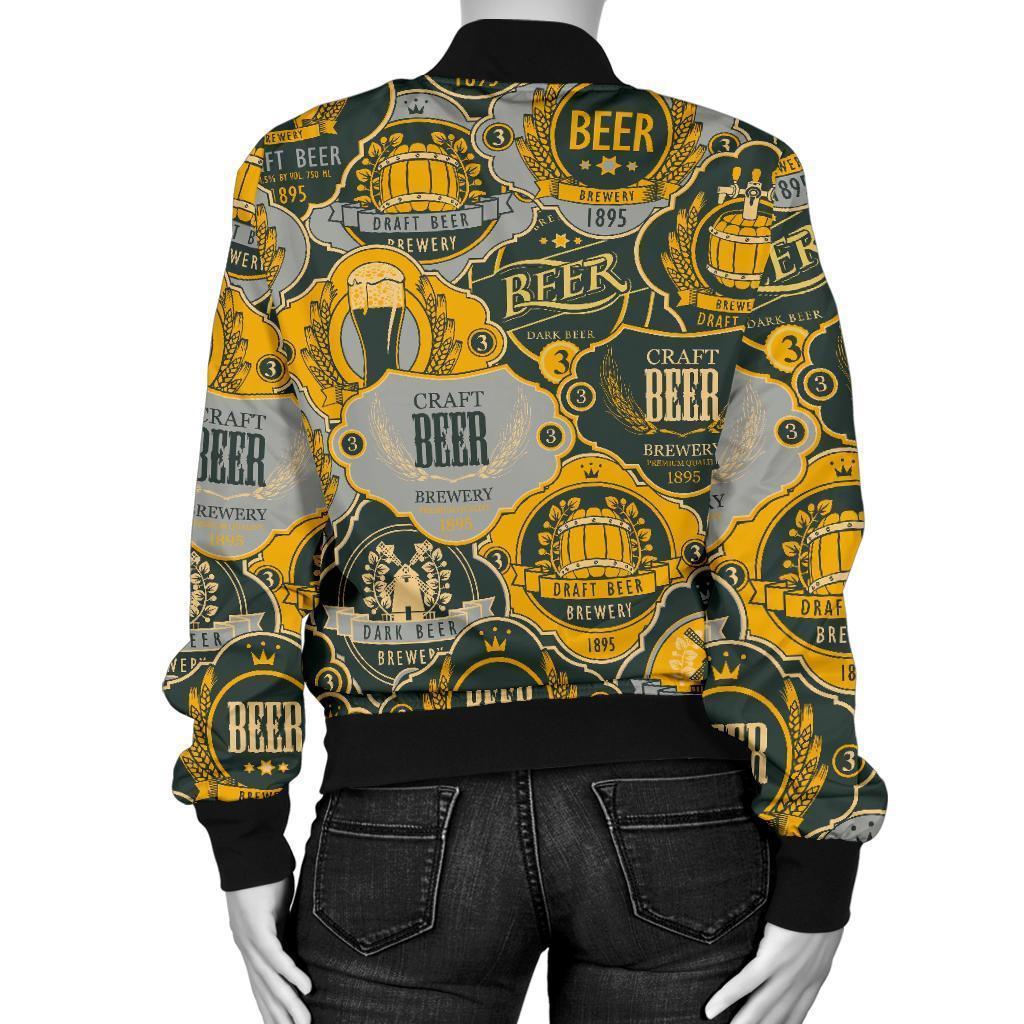 Craft Beer Pattern Print Women Casual Bomber Jacket-grizzshop
