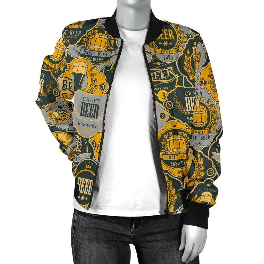 Craft Beer Pattern Print Women Casual Bomber Jacket-grizzshop