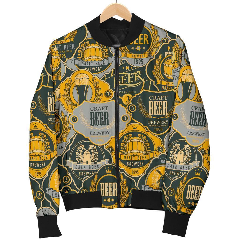 Craft Beer Pattern Print Women Casual Bomber Jacket-grizzshop