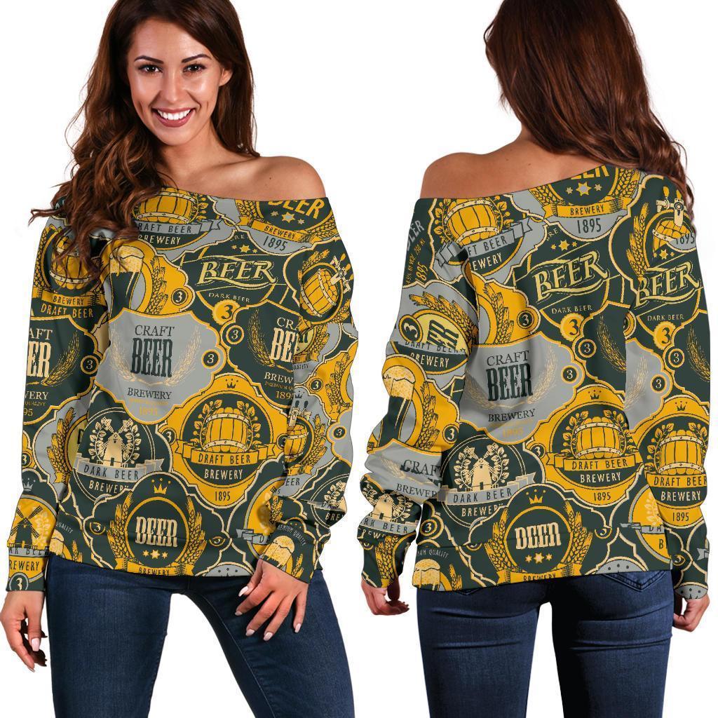 Craft Beer Pattern Print Women Off Shoulder Sweatshirt-grizzshop