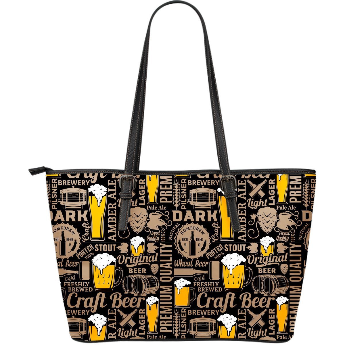 Craft Beer Print Pattern Leather Tote Bag-grizzshop