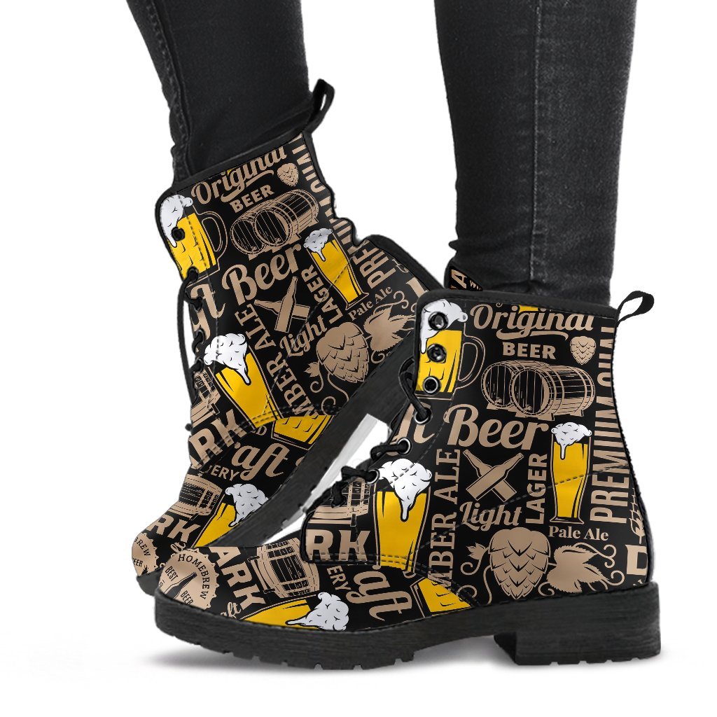Craft Beer Print Pattern Men Women Leather Boots-grizzshop