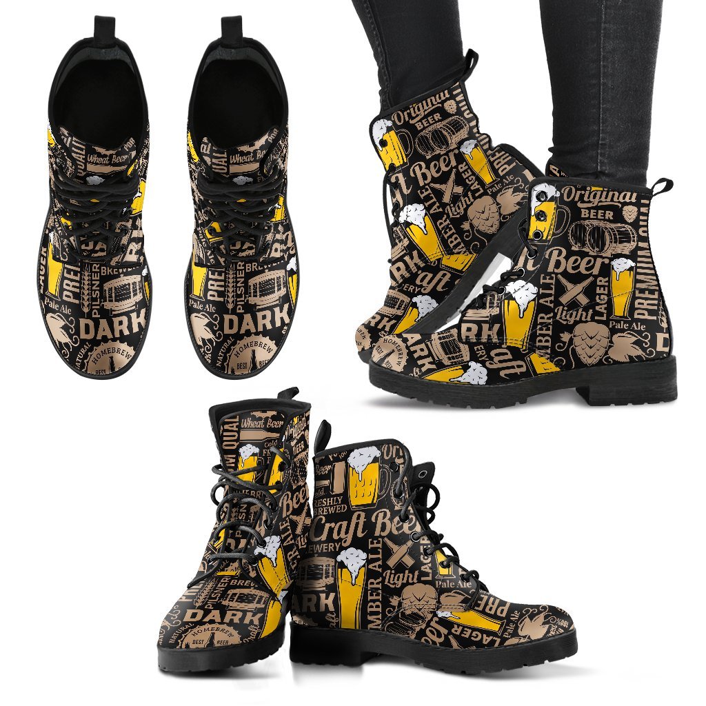 Craft Beer Print Pattern Men Women Leather Boots-grizzshop