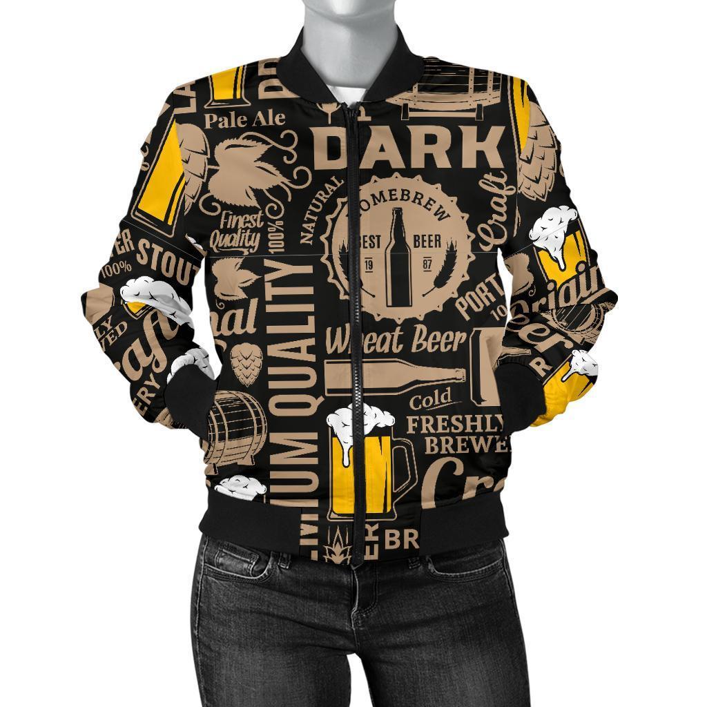 Craft Beer Print Pattern Women Casual Bomber Jacket-grizzshop