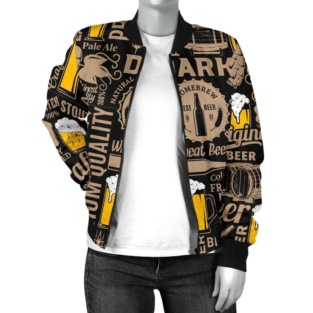 Craft Beer Print Pattern Women Casual Bomber Jacket-grizzshop