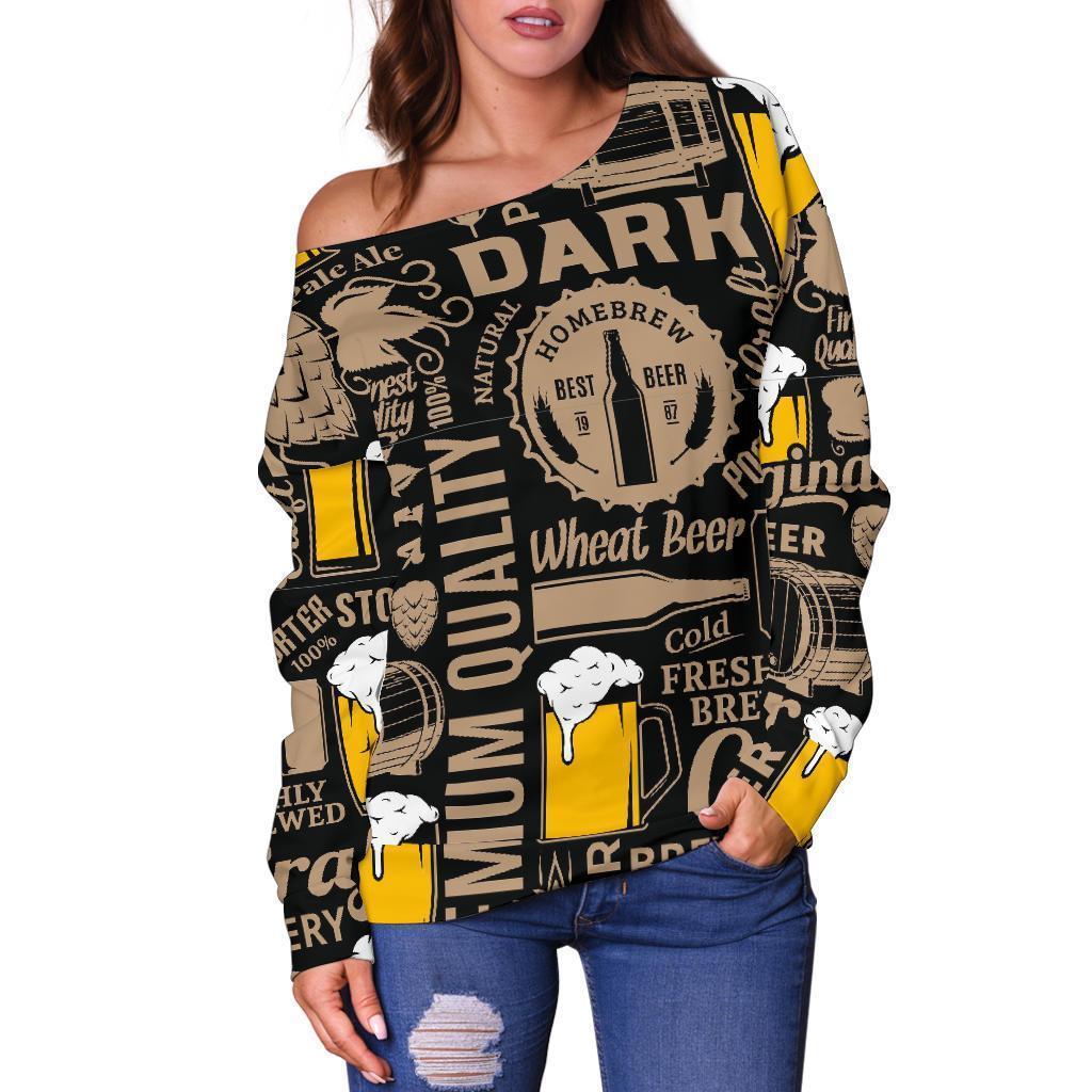 Craft Beer Print Pattern Women Off Shoulder Sweatshirt-grizzshop
