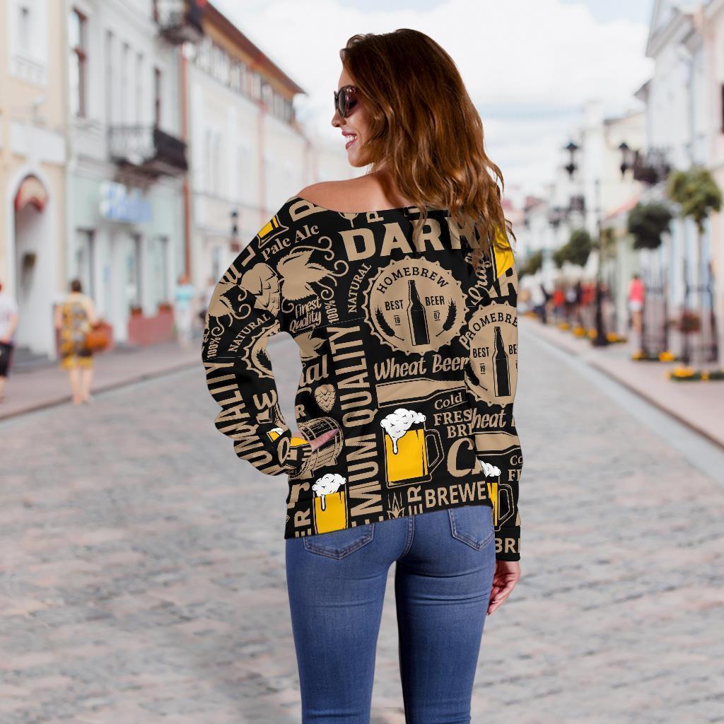 Craft Beer Print Pattern Women Off Shoulder Sweatshirt-grizzshop