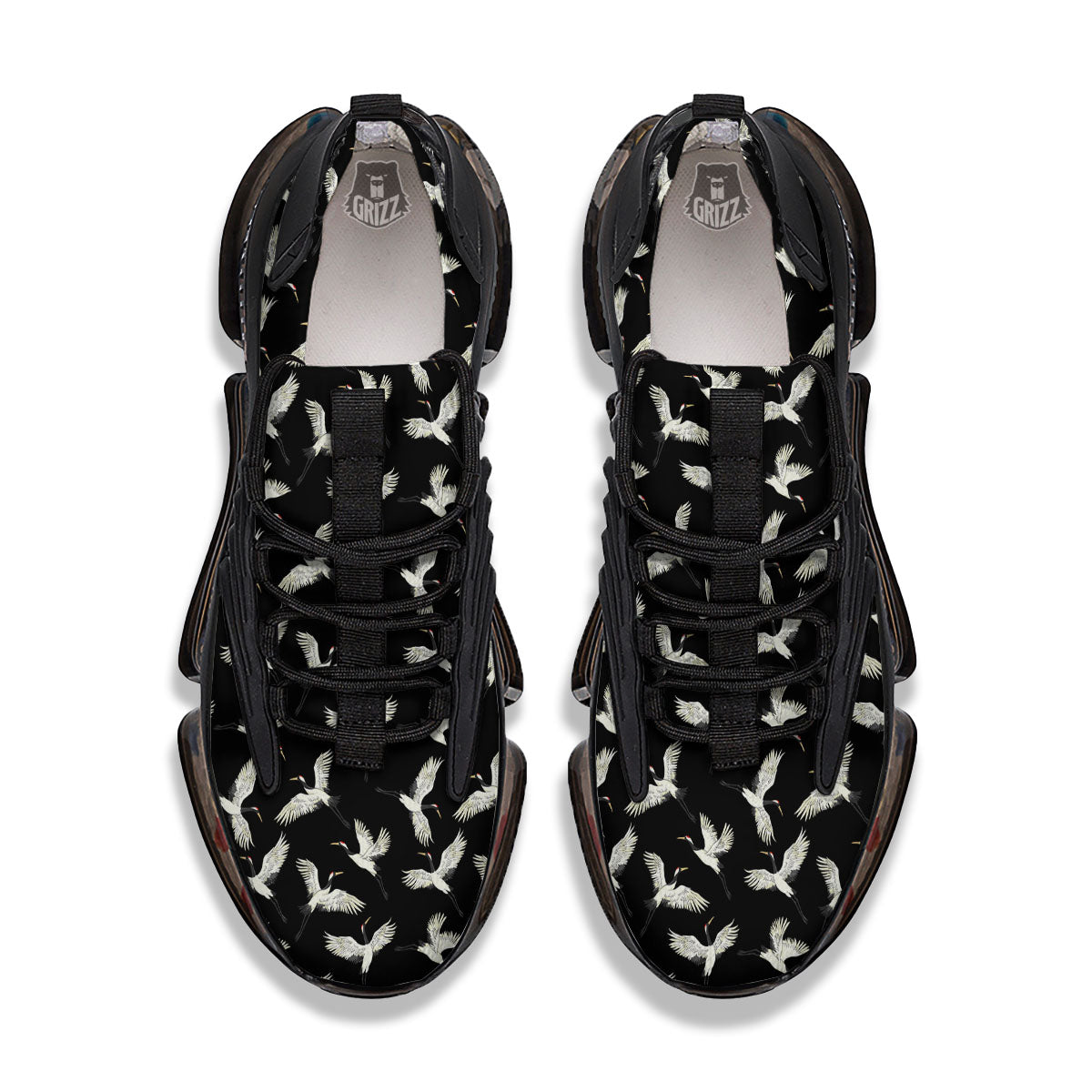 Crane Bird Flying Print Pattern Black Gym Shoes-grizzshop