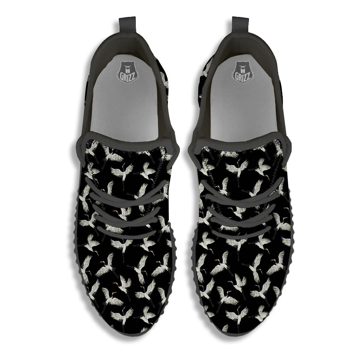 Crane Bird Flying Print Pattern Black Walking Shoes-grizzshop