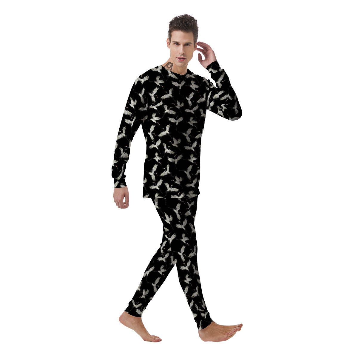 Crane Bird Flying Print Pattern Men's Pajamas-grizzshop