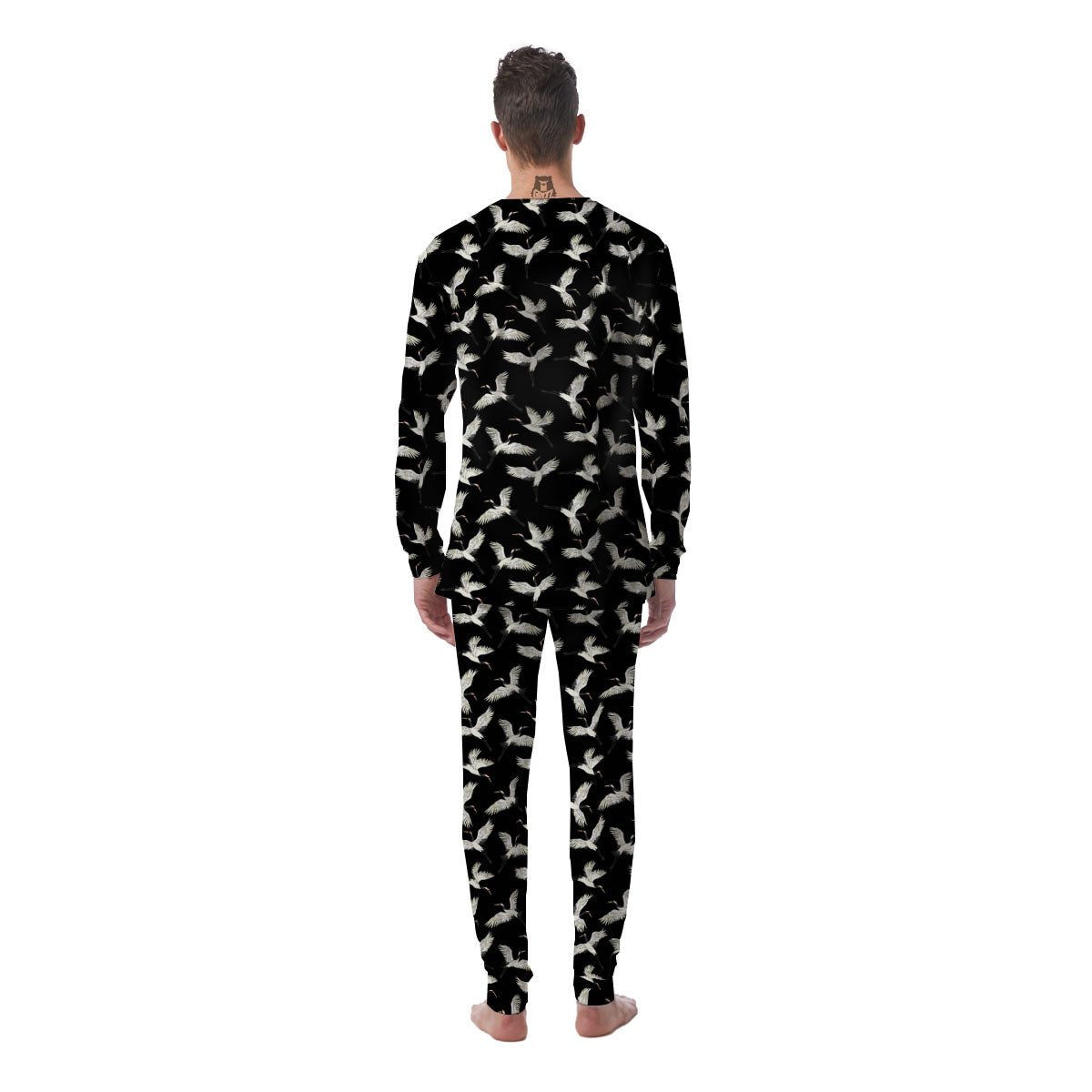 Crane Bird Flying Print Pattern Men's Pajamas-grizzshop